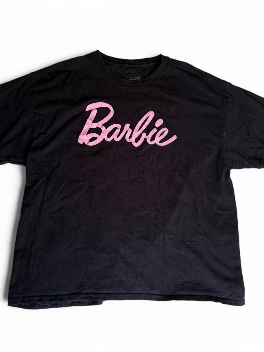 Y2K Barbie Black Cotton T-Shirt Pink Logo Graphic Tee Women’s Size XL